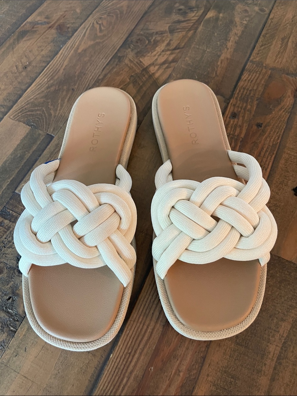 Rothy's Cream Braided Knot Slide Sandals